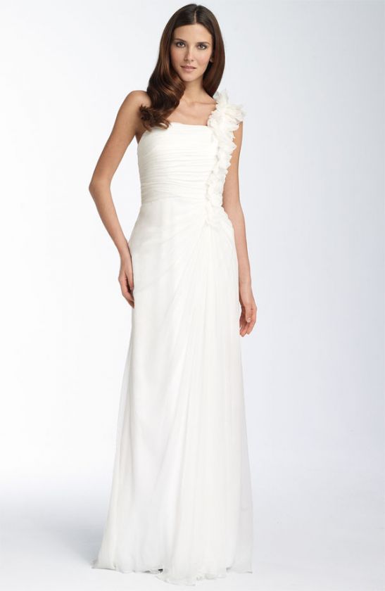 Tadashi One Shoulder Rosette Chiffon Gown ( Size 8)  