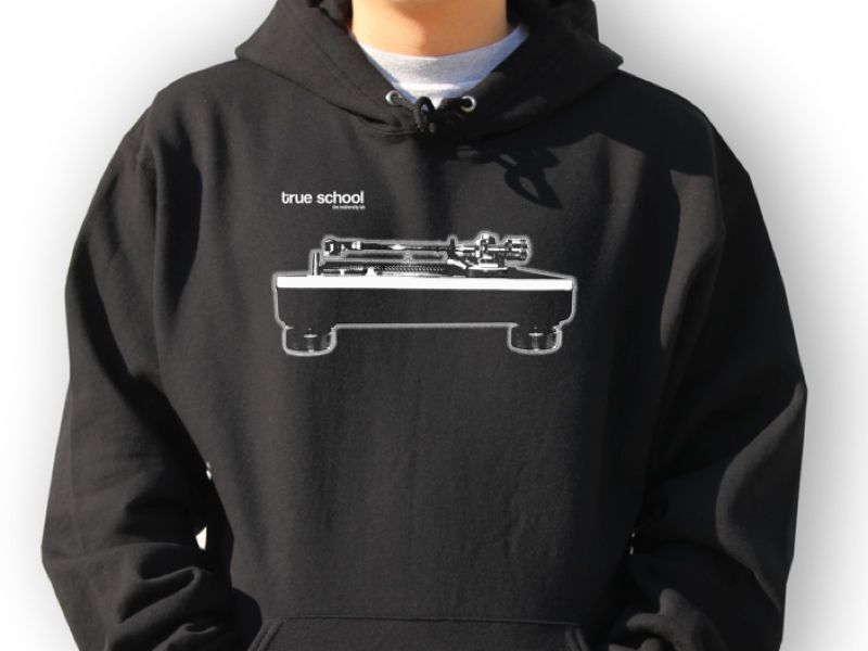 TRUE SCHOOL DJ HOODIE SIZE L TURNTABLE WEAR THE REALEST  