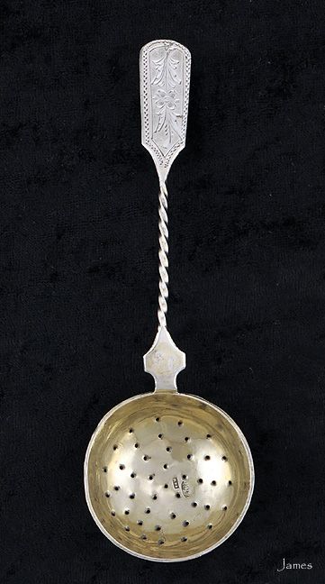 Antique 875 Purity Silver Russian Tea Strainer Engraved  