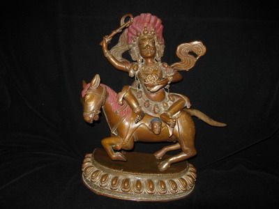 Rare Tibetan Copper Goddess Palden Lhamo On Mule Statue  