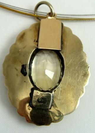 Antique Victorian 10K Gold Citrine Hand Etched Necklace  