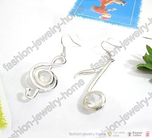 Silver Color Crystal Music Symbols Dangle Earrings  