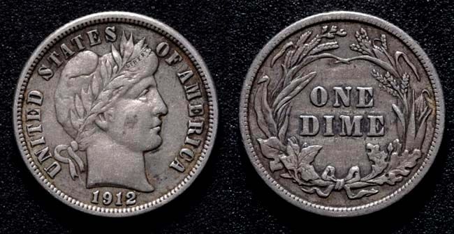 Gorgeous US 1912 Barber Dime, MG  