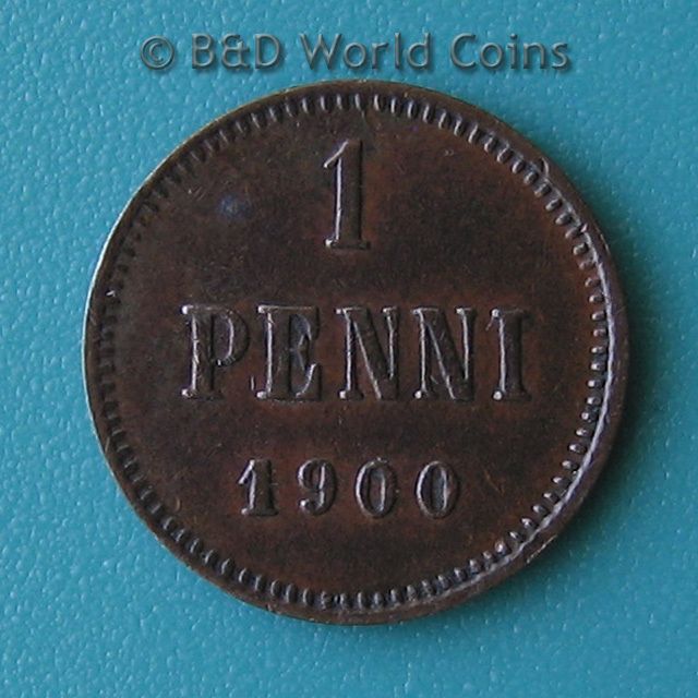 FINLAND 1900 1 PENNI NICHOLAS II 15mm Copper coin KM#13  
