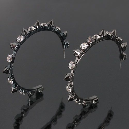 HOT NOW Spiky Rhinestone Hoop Earrings ZER83132 E1869 in 4 Colors 