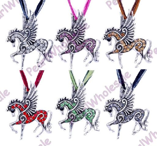 Wholesale 6 X alloy rhinestone pendant necklace(1474)