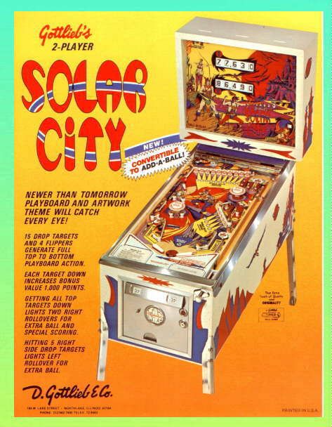 SOLAR CITY 1977 Gottlieb Pinball Advertising Flyer  