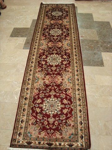 RED FLOWRAL LOVE RUG MAHAL RUNNER HANDKNOTTED 10.1X2.7  