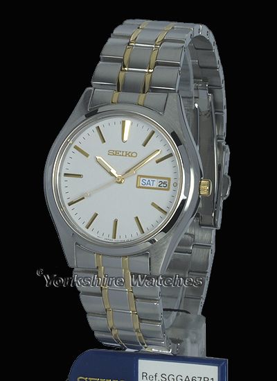 NEW SEIKO SAPPHIRE WHITE DUO TONE STEEL QUARTZ SGGA67P1  