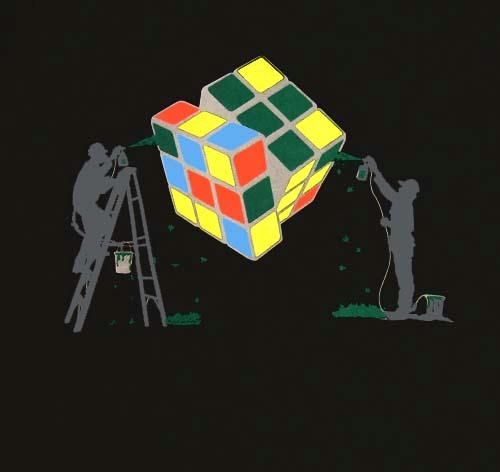 Shirt M Paint Element Rubik Cube Banksy Indie Funky  