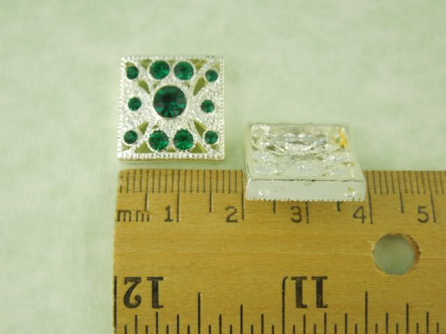 Hole Beads #5 Filigree Crystal Squares made w/Emerald Green 