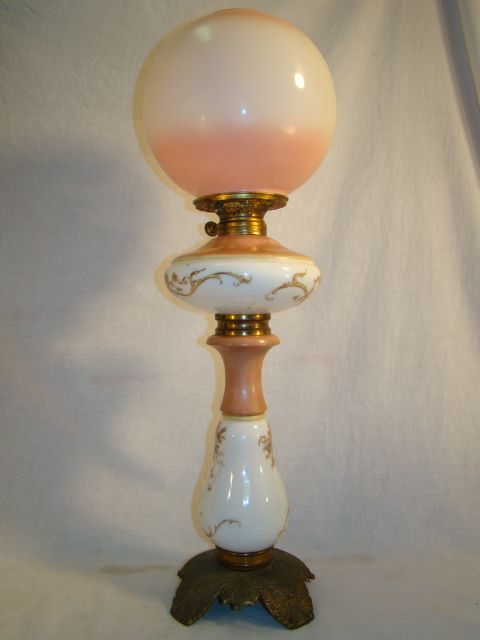 TALL 19thC Antique VICTORIAN Old E MILLER Flower Decal GLASS Parlor 