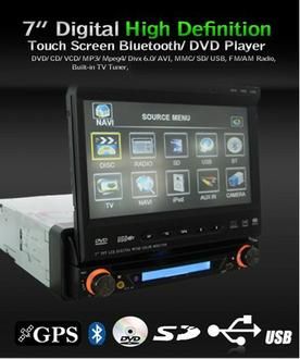 Single DIN DVD W/ GPS/TV/AM/FM/Bluetooth/Touch Screen  