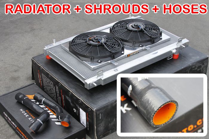   Aluminum Radiator+Fan Shroud+Black Hoses Kit 04 07 Scion xB/xA MT