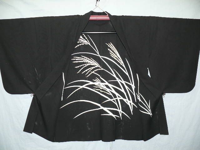 Black Ro Muso Haori w/Momiji& Silver Grass A73  