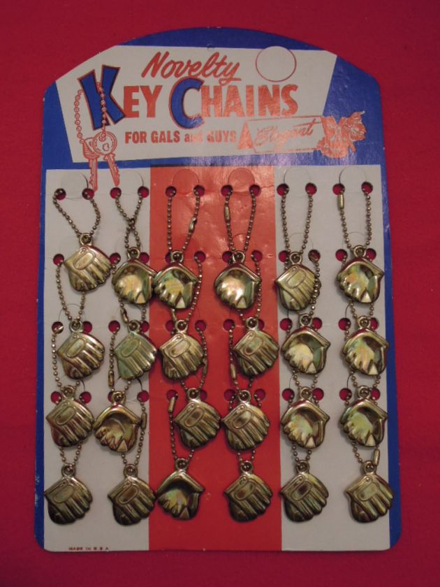   Baseball Glove Novelty Key Chains On Original Display Card Complete