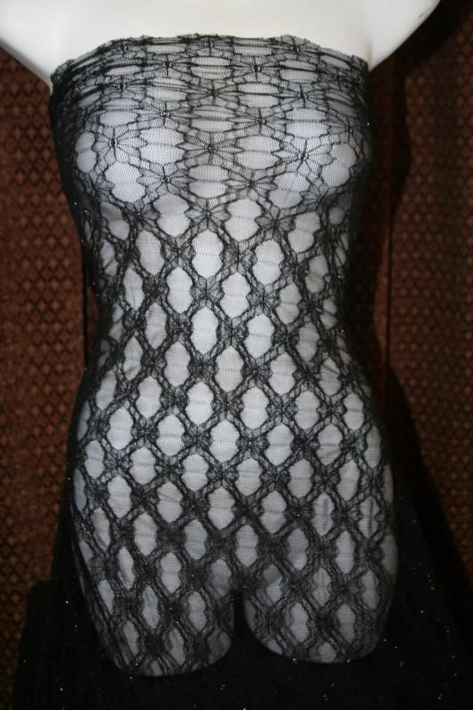 SHEER black SILVER mesh DIAMOND stretch LACE fabric 60  