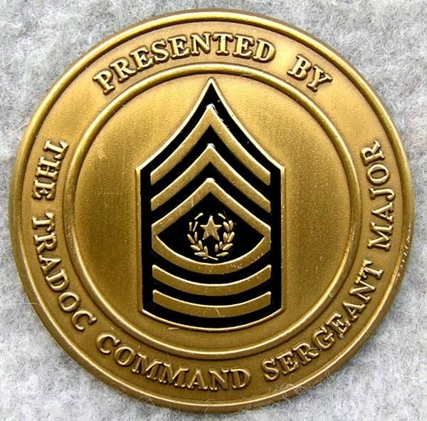 near mint condition challenge coin from the TRADOC Command 