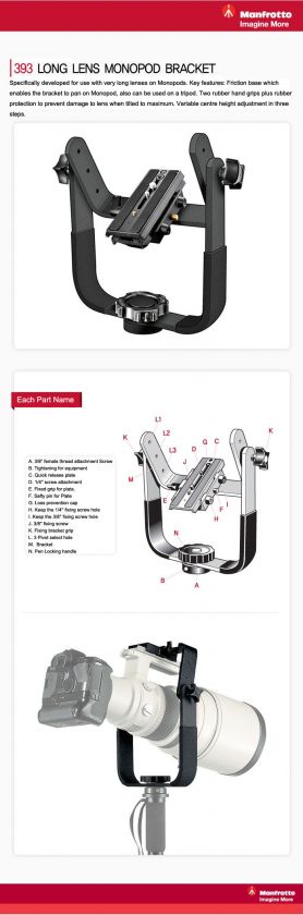 New Manfrotto 393 Long Lens Monopod Bracket for Long TELEPHOTO LENS 