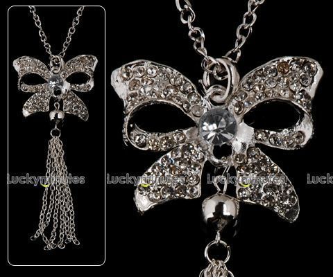 J91 Beautiful Bow GirlLady Long Chain Necklack Pendant  