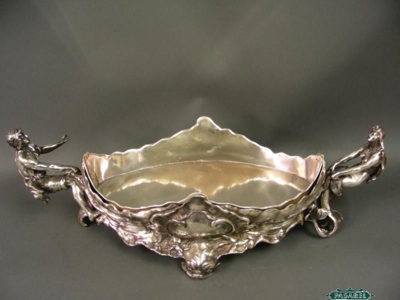 WMF Art Nouveau Figural Silver Centerpiece Flower Dish  