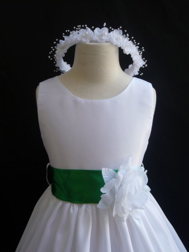New WHITE CLOVER/KELLY GREEN winter flower girl dress  