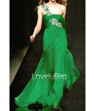 2012 Green Celebrity Runway Floral Lace Chiffon Ball Prom Gown Evening 