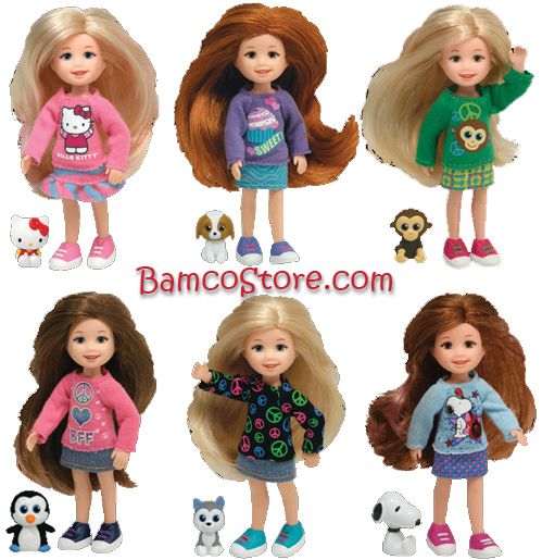 TY Lil Ones Dolls w/ pets long hair girls mini toys 4  