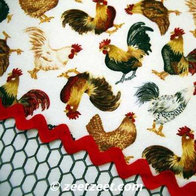 CHICKEN WIRE~ROOSTERS Mesh White Quilt Fabric /Yd.  
