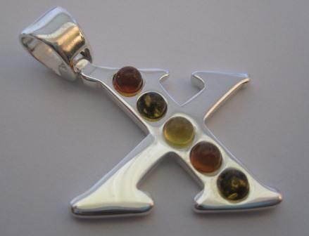 DESIGNER STERLING SILVER CHARM PENDANT BALTIC MIX AMBER LETTER/INITIAL 