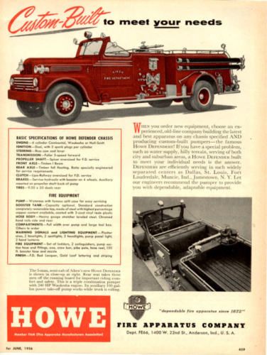 AIKEN HAS CUSTOM BUILT HOWE FIRE PUMPER 1956 AD  