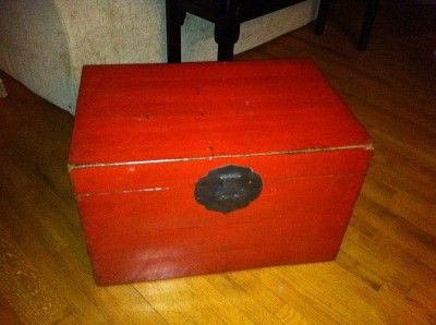 Antique Oxblood Red Antique Asian Trunk/Brass Hardware  