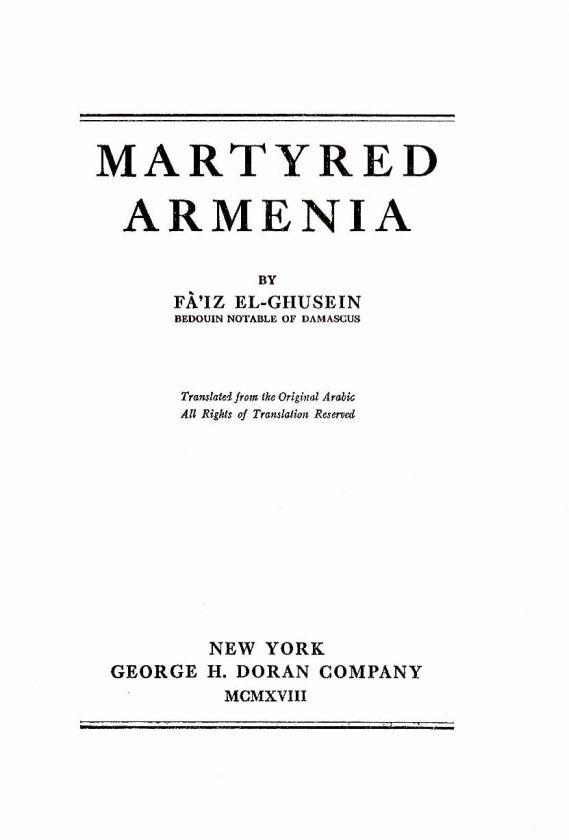 MARTYRED ARMENIA  El Ghusein; Armenian Genocide English  