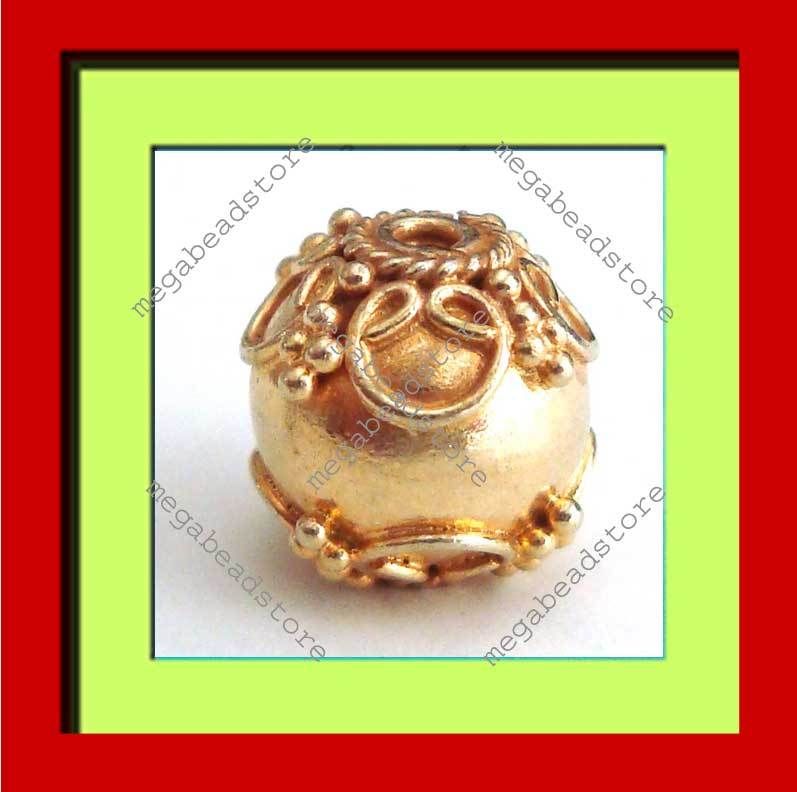 10mm Bali Round VERMEIL Gold Handmade Swirls Beads B265V   1 pc  