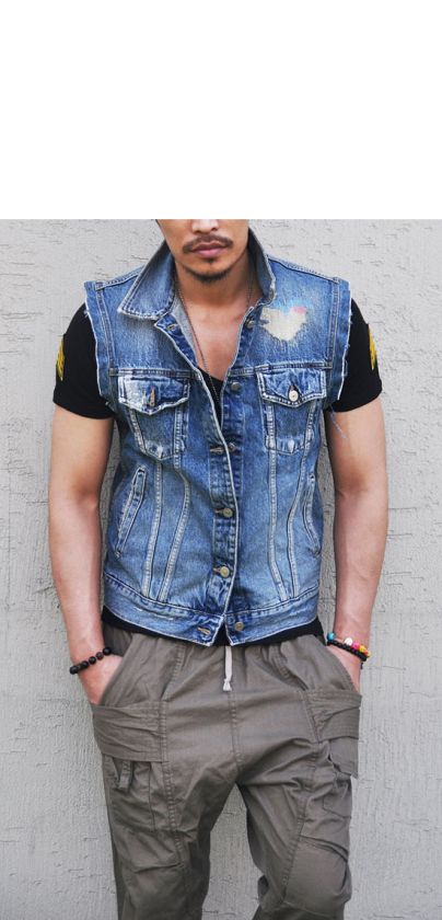 Must have Vintage 100% Cotton Denim Mens Vintage Damage Cutoff Vest 