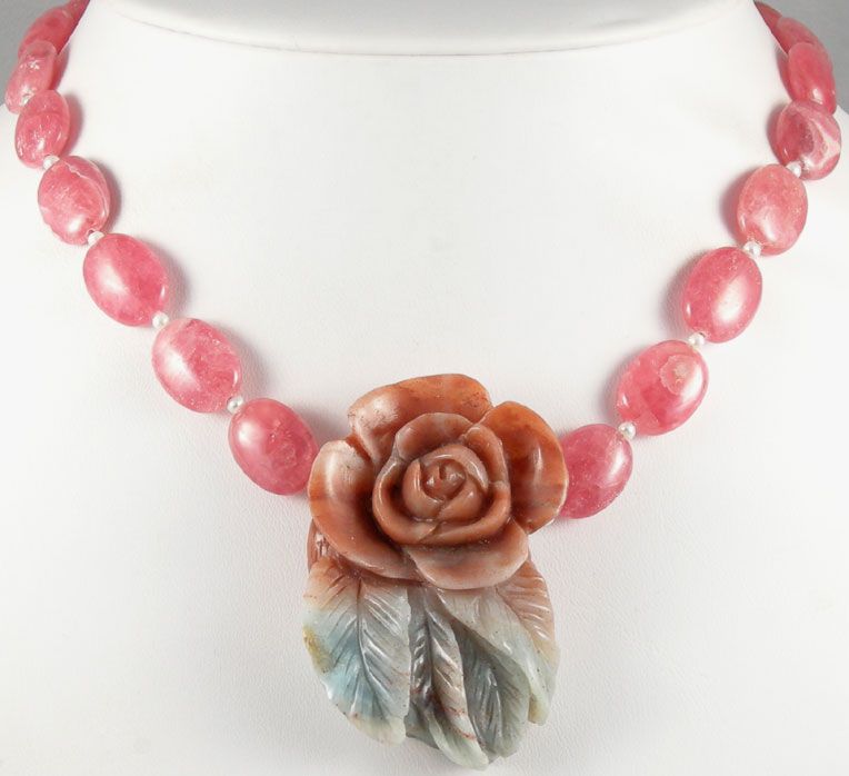 WOW CARVED ITE PENDANT RHODOCHROSITE NECKLACE  