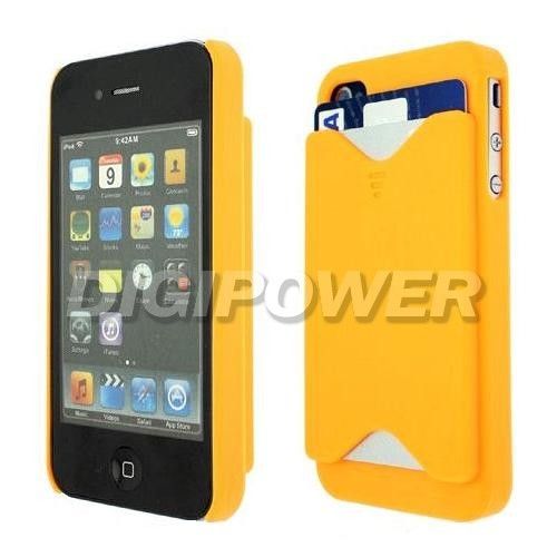 ORANGE ID CARD HOLDER CASE COVER FOR APPLE IPHONE 4 4G 4S  