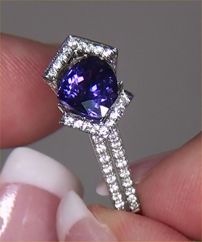 GIA Certified 3.51 ct Natural Purple Sapphire Diamond Engagement Ring 