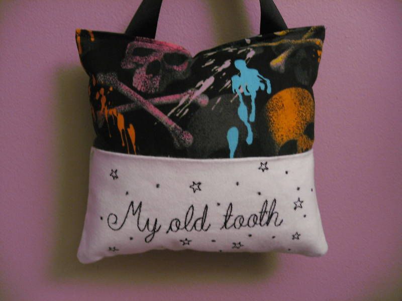 TOOTH FAIRY PILLOW~NEON SKULLS~HANDMADE  