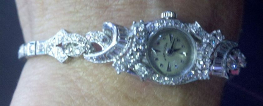 Womens Platinum Diamond Hamilton Quartz Wristwatch Ladies Fine 