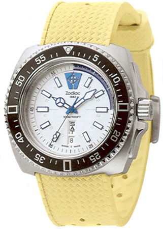 ZODIAC V WOLF CAOUTCHOUC YELLOW RUBBER WATCH Z02316 NEW  