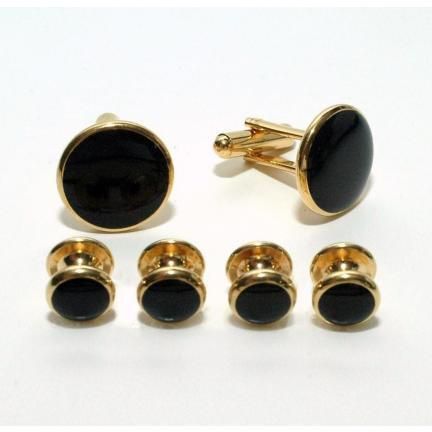 Gold and Black Budget Cufflink and Stud Set  