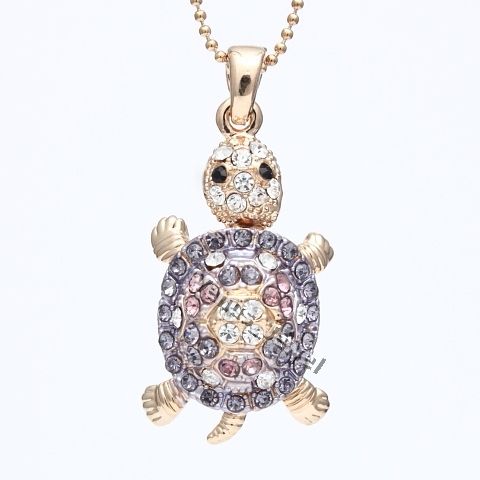   Rhinestone Crystal Turtle Tortoise Movable Pendant Necklace NP694