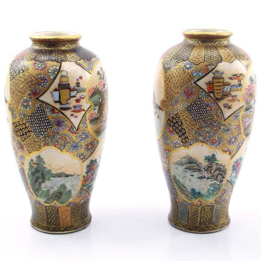 Kizan Pair of Satsuma Vases large photo