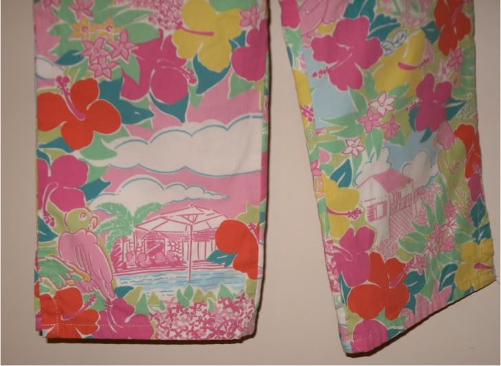 Lilly Pullitzer pink hibiscus floral capri EUC L 10 12  