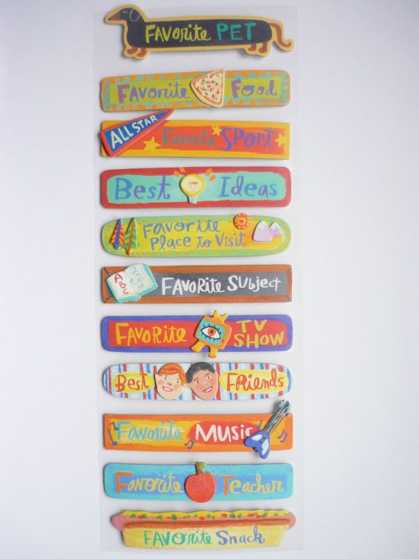 Favorites Phrases Place Music Snack K&Co 3 D Sticker  