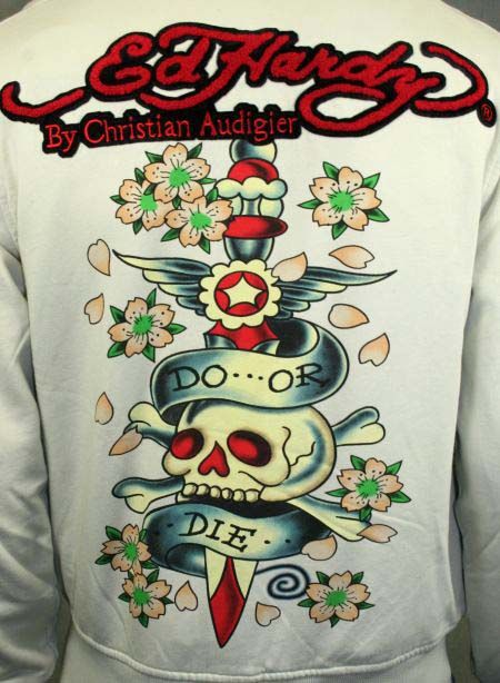 ED Hardy Mens Reversible Hoodie DO OR DIE Beige Black  