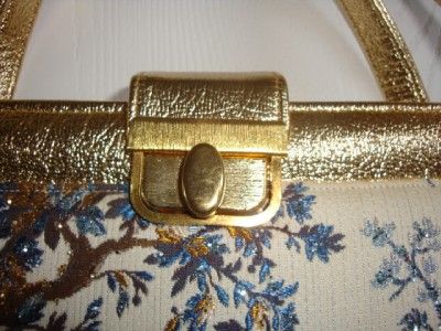 VINTAGE 60S FAYE MELL BEAD GOLD LRG SATCHEL BAG PURSE  