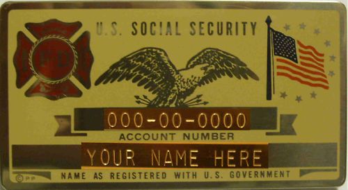 Metal Social Security ID Card Fire Dept Custom Engraved  