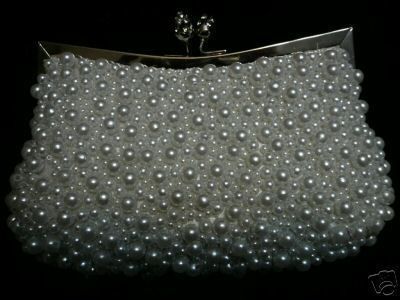 IVORY VINTAGE PEARL Hand Bead BIRDAL Evening Bag CLUTCH  